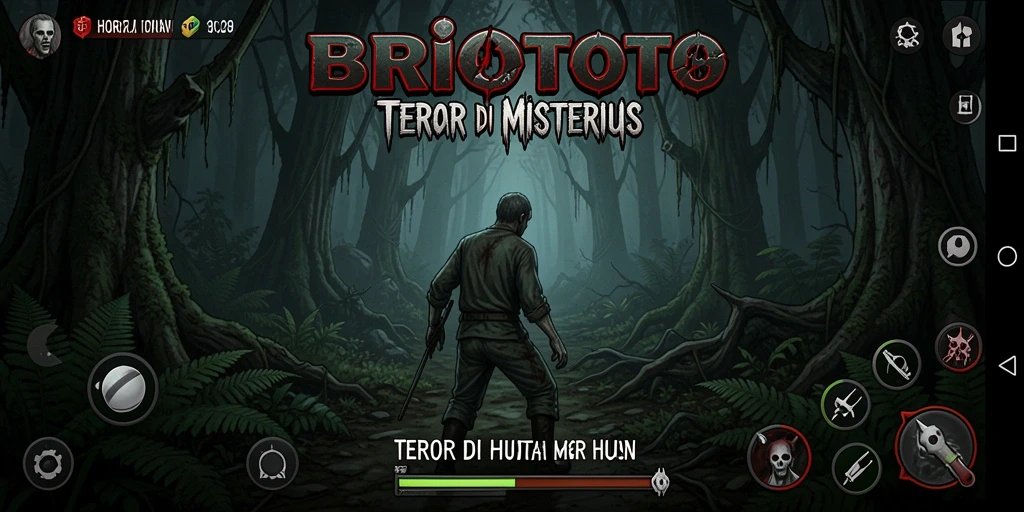 Tampilan antarmuka menegangkan dari BRIOTOTO dalam suasana hutan.