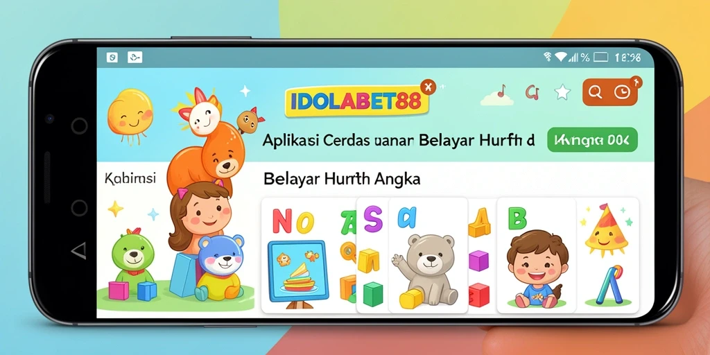 Antarmuka aplikasi IDOLABET88 untuk belajar huruf dan angka.
