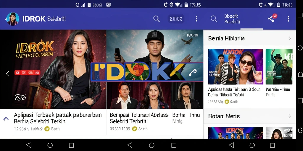 Antarmuka aplikasi IDROK dengan berita selebriti menarik.